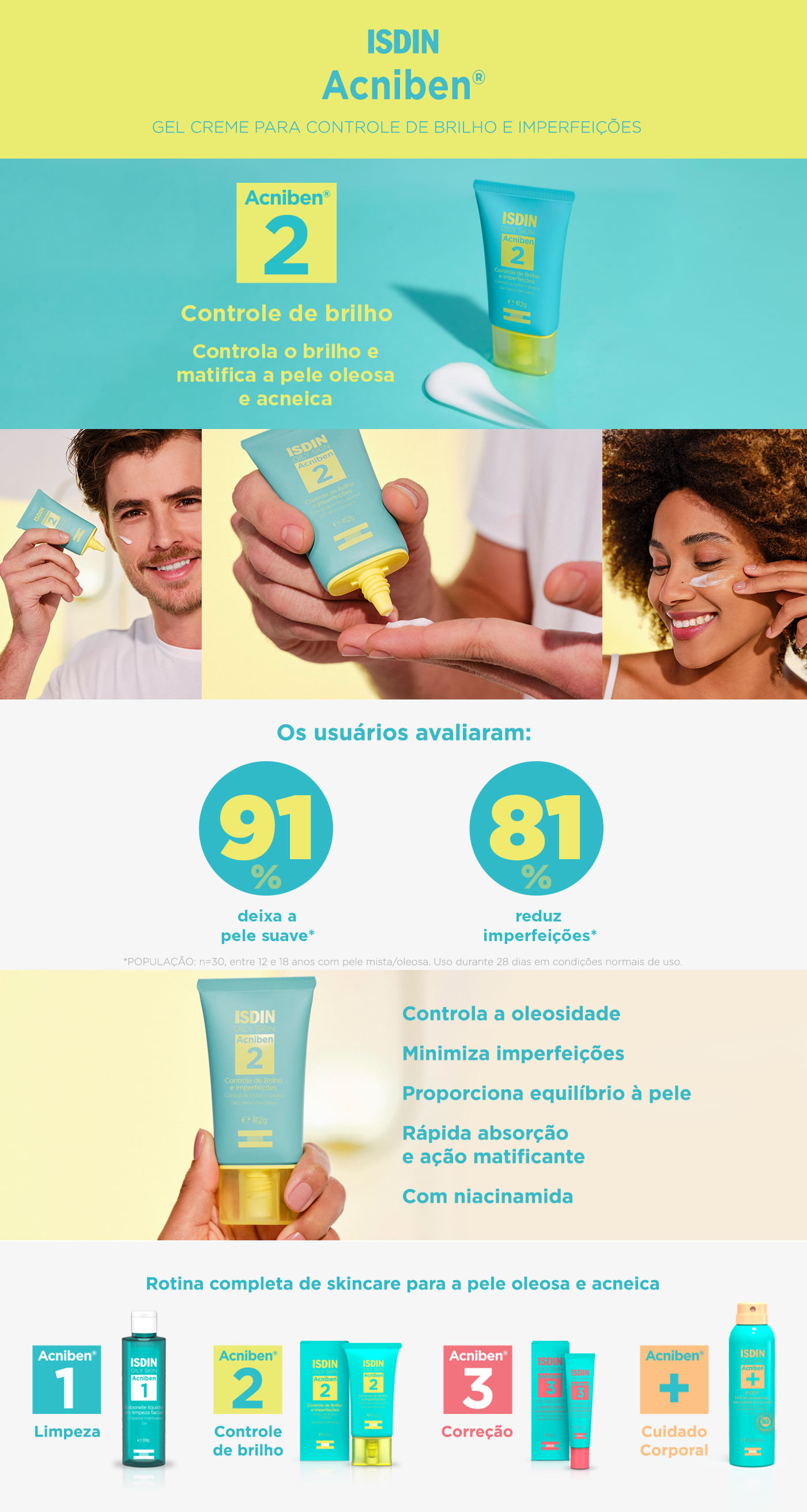 gel creme facial para controle de brilho isdin acniben